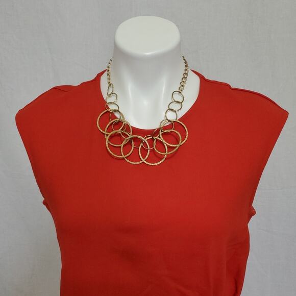 H&M Red Gold Stretch Classy Sexy Dress SZ M Medium Wedding Christmas Party - Picture 5 of 12